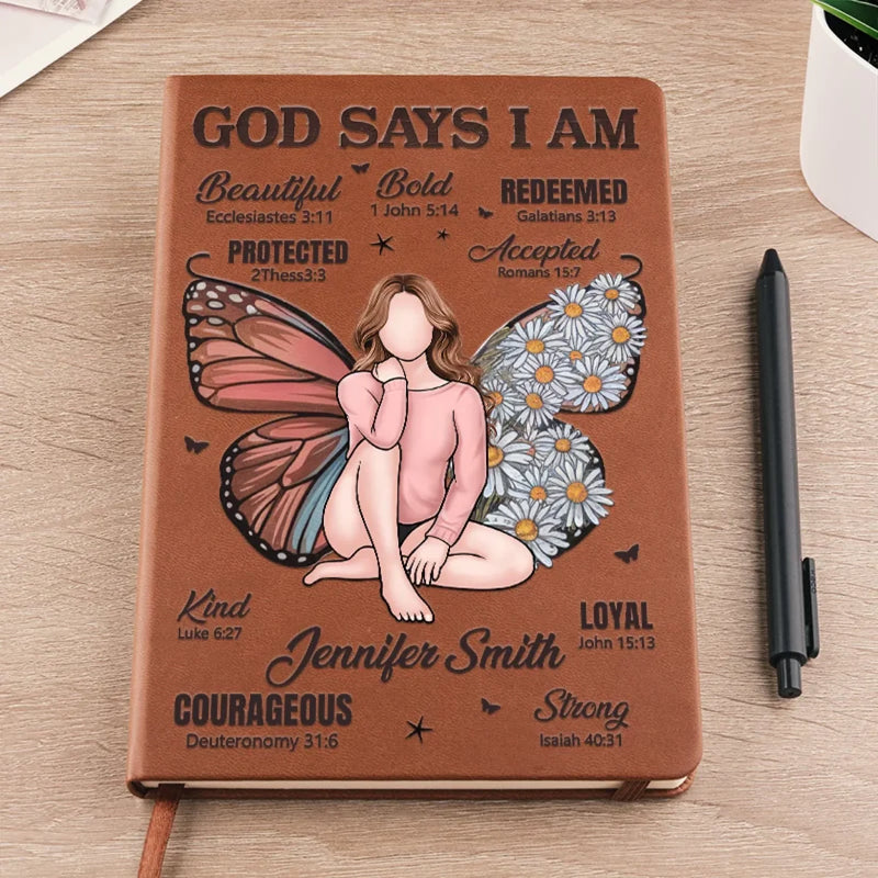 I Am As Strong As God Says - Family Personalized Custom Leather Journal - Gift For Yourself, Best Friends, Siblings, Family Members