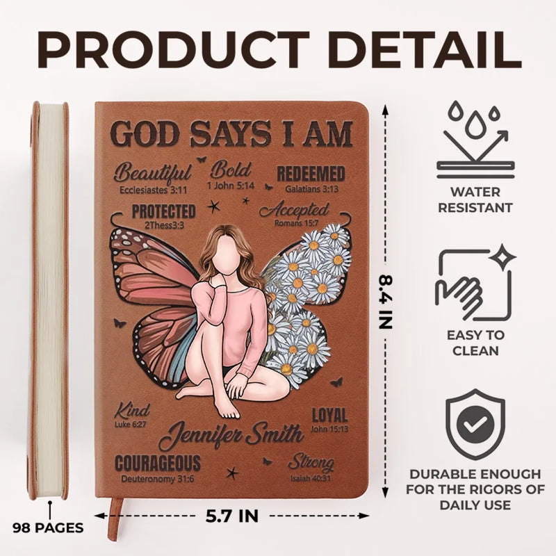I Am As Strong As God Says - Family Personalized Custom Leather Journal - Gift For Yourself, Best Friends, Siblings, Family Members