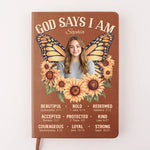Custom Photo Name Christian Butterfly Gifts for Girls - Personalized Leather Journal
