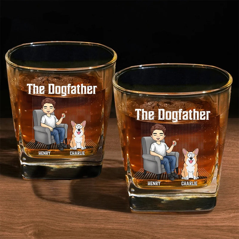 Together With Our Beloved Father - Dog & Cat Personalized Custom Square Whiskey Glass - Gift For Pet Owners, Pet Lovers