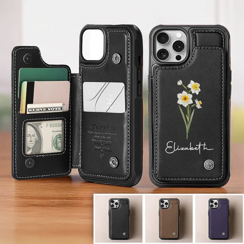 Happiness Blooms From Within - Family Personalized Custom Leather Flip Wallet Phone Case - Gift For Yourself, Best Friends, Siblings, Family Members