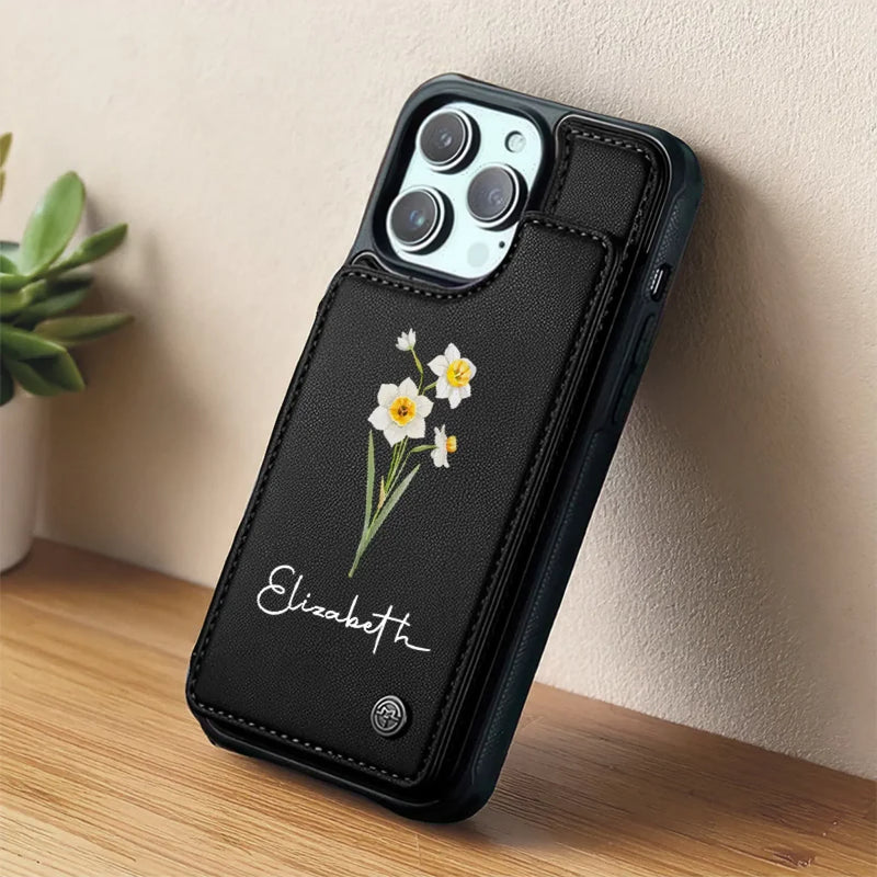 Happiness Blooms From Within - Family Personalized Custom Leather Flip Wallet Phone Case - Gift For Yourself, Best Friends, Siblings, Family Members