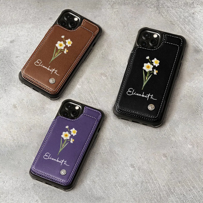 Happiness Blooms From Within - Family Personalized Custom Leather Flip Wallet Phone Case - Gift For Yourself, Best Friends, Siblings, Family Members