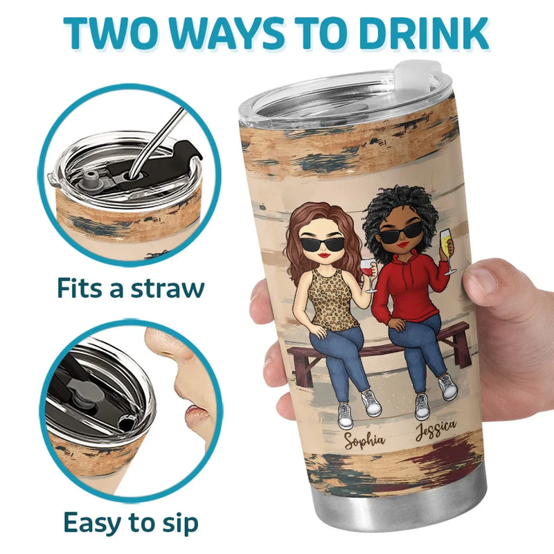 We’re Sisters Connected By Heart - Bestie Personalized Custom Tumbler -  Gift For Best Friends, BFF, Sisters