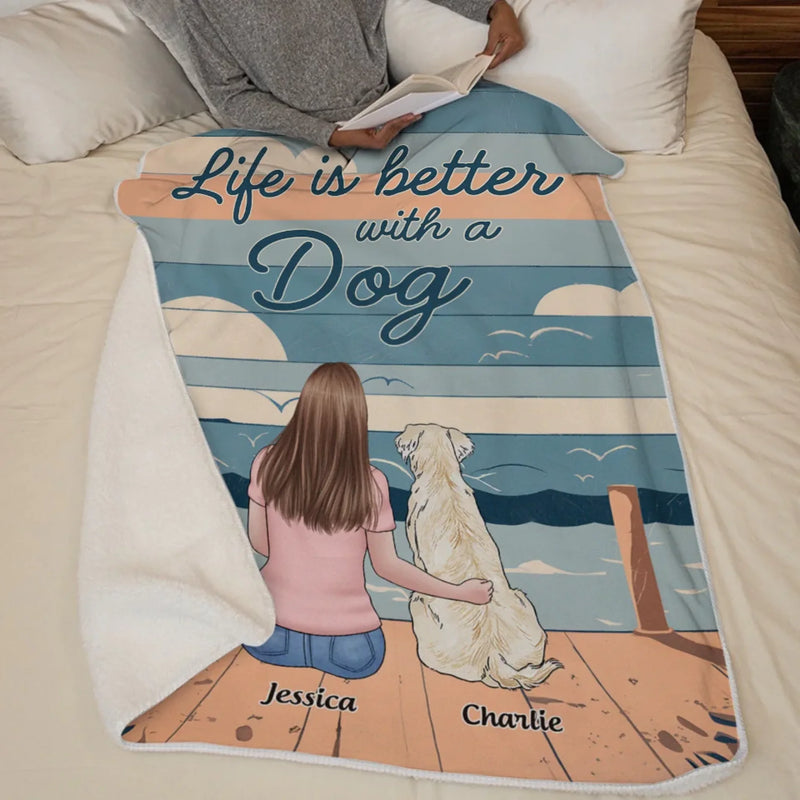 Life Is Better With A Wagging Tail - Dog Personalized Custom Blanket - Gift For Pet Owners, Pet Lovers