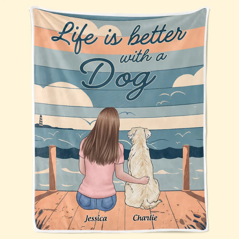 Life Is Better With A Wagging Tail - Dog Personalized Custom Blanket - Gift For Pet Owners, Pet Lovers