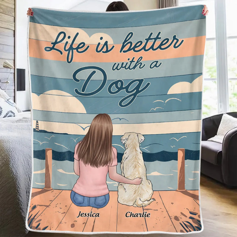 Life Is Better With A Wagging Tail - Dog Personalized Custom Blanket - Gift For Pet Owners, Pet Lovers