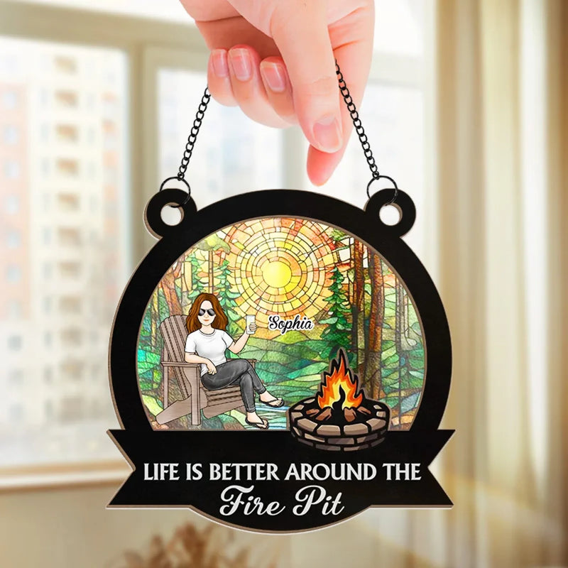 Campfire Nights, Endless Memories - Family Personalized Window Hanging Suncatcher Ornament - Gift For Yourself, Best Friends, Siblings, Family Members