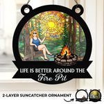 Campfire Nights, Endless Memories - Family Personalized Window Hanging Suncatcher Ornament - Gift For Best Friends, Campers, Fire Pit Lovers
