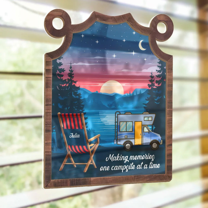 Camp More, Worry Less - Family Personalized Window Hanging Suncatcher - Gift For Yourself, Best Friends, Siblings, Family Members