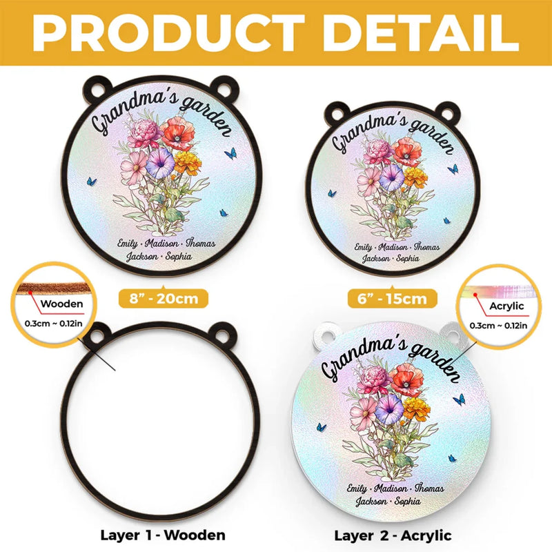 In Every Flower, A Story - Family Personalized Window Hanging Suncatcher - Gift For Mom, Grandma
