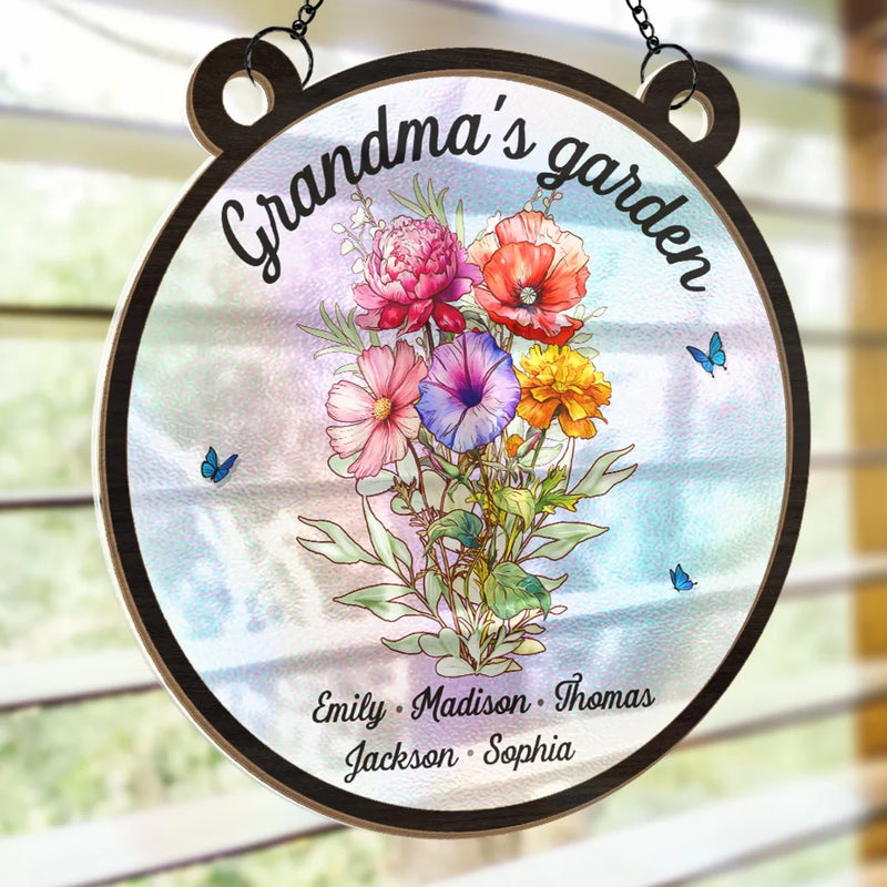 In Every Flower, A Story - Family Personalized Window Hanging Suncatcher - Gift For Mom, Grandma
