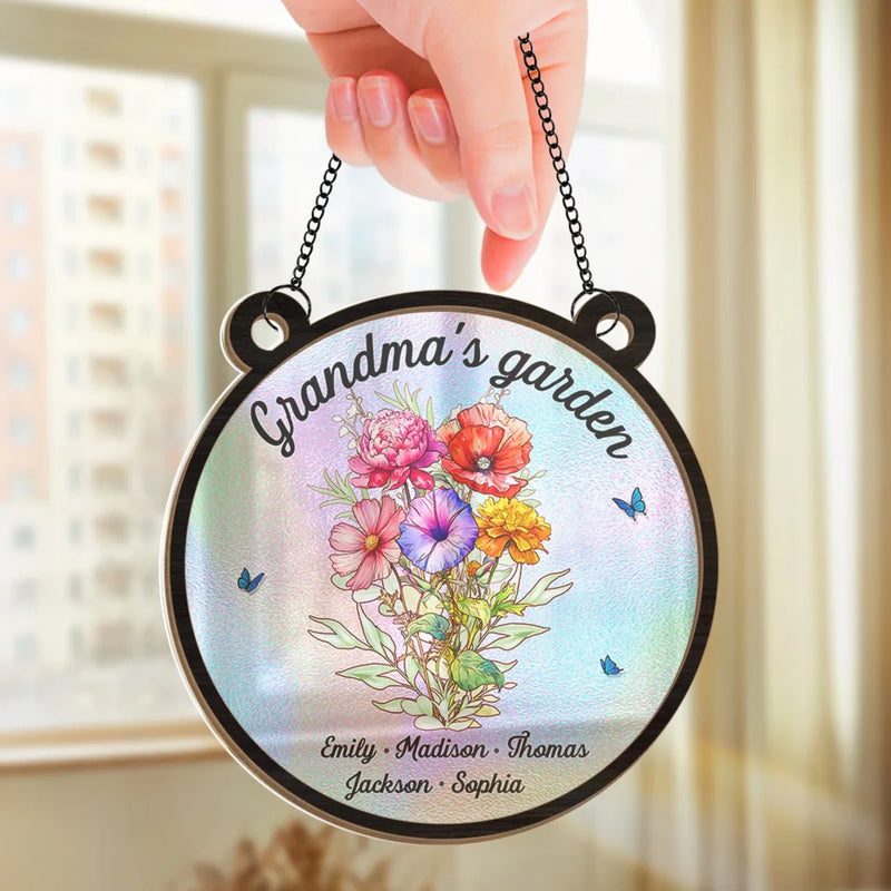 In Every Flower, A Story - Family Personalized Window Hanging Suncatcher - Gift For Mom, Grandma