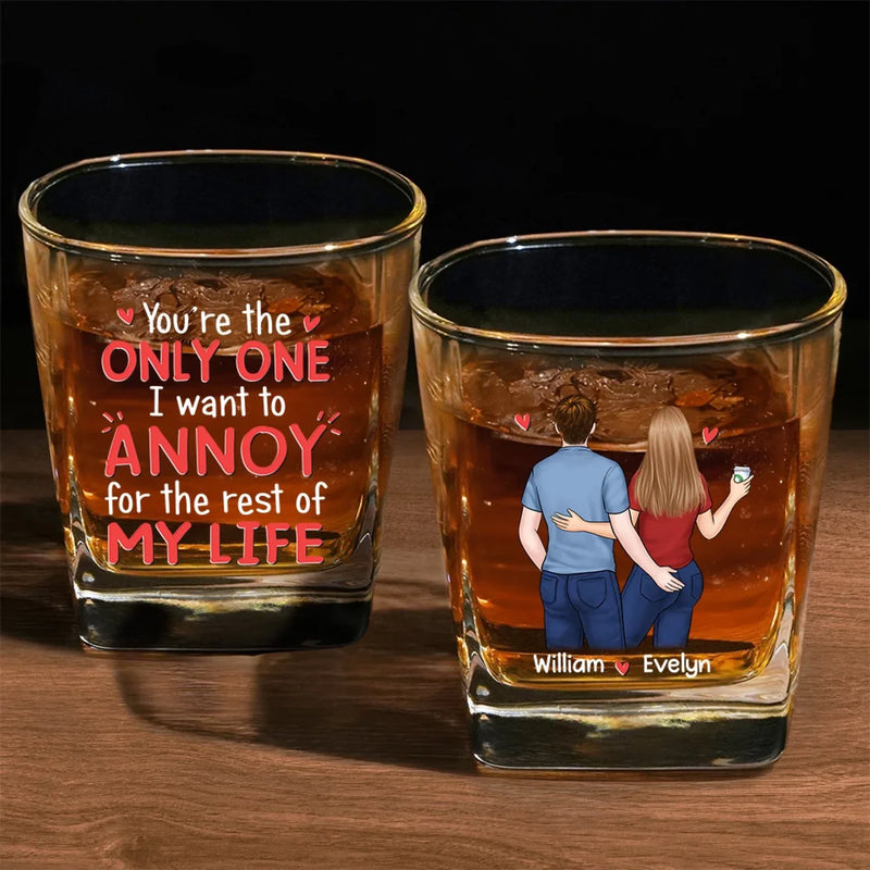 Forever Annoyingly In Love With You - Couple Personalized Custom Square Whiskey Glass - Gift For Husband Wife, Anniversary
