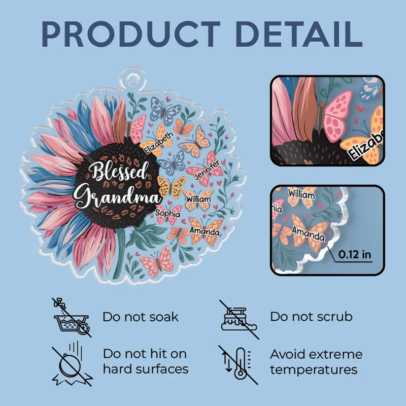 Blessed To Be Called A Grandma - Family Personalized Custom Car Ornament - Acrylic Custom Shaped - Gift For Mom, Grandma