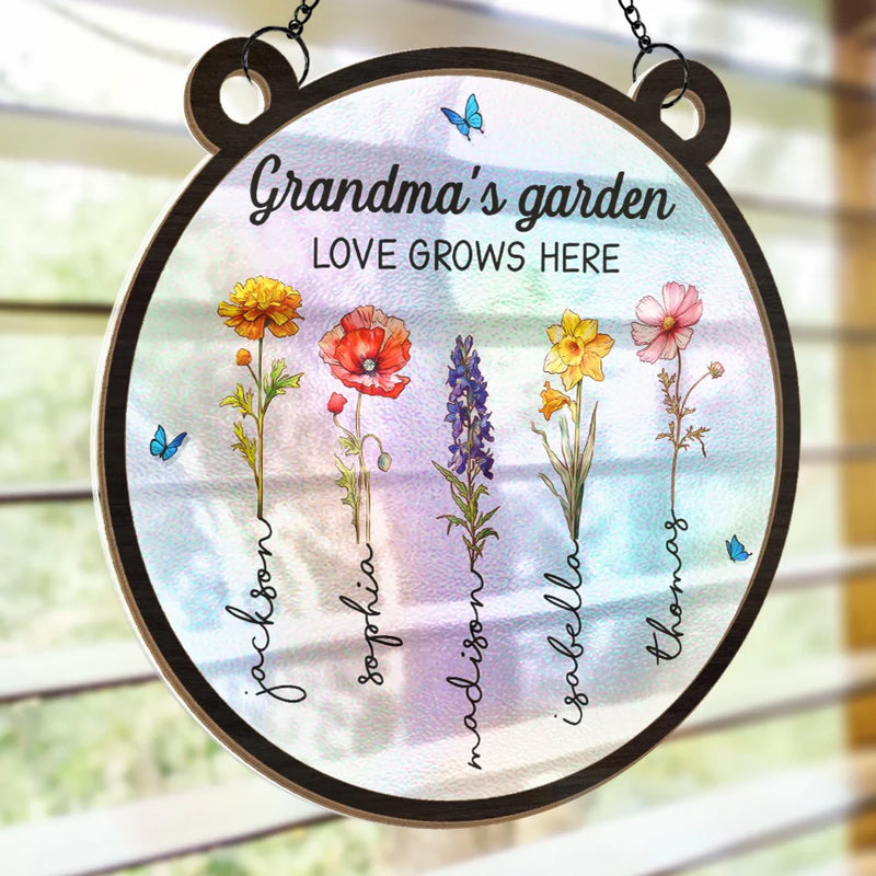 Seeds Of Love, Roots Of Joy - Family Personalized Window Hanging Suncatcher - Gift For Mom, Grandma