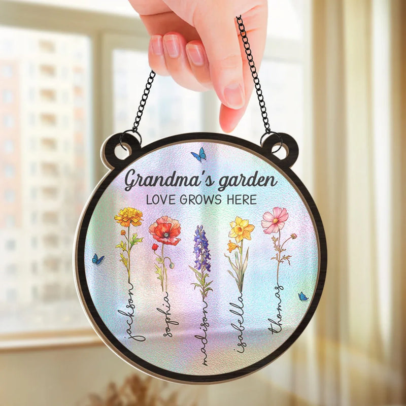 Seeds Of Love, Roots Of Joy - Family Personalized Window Hanging Suncatcher - Gift For Mom, Grandma