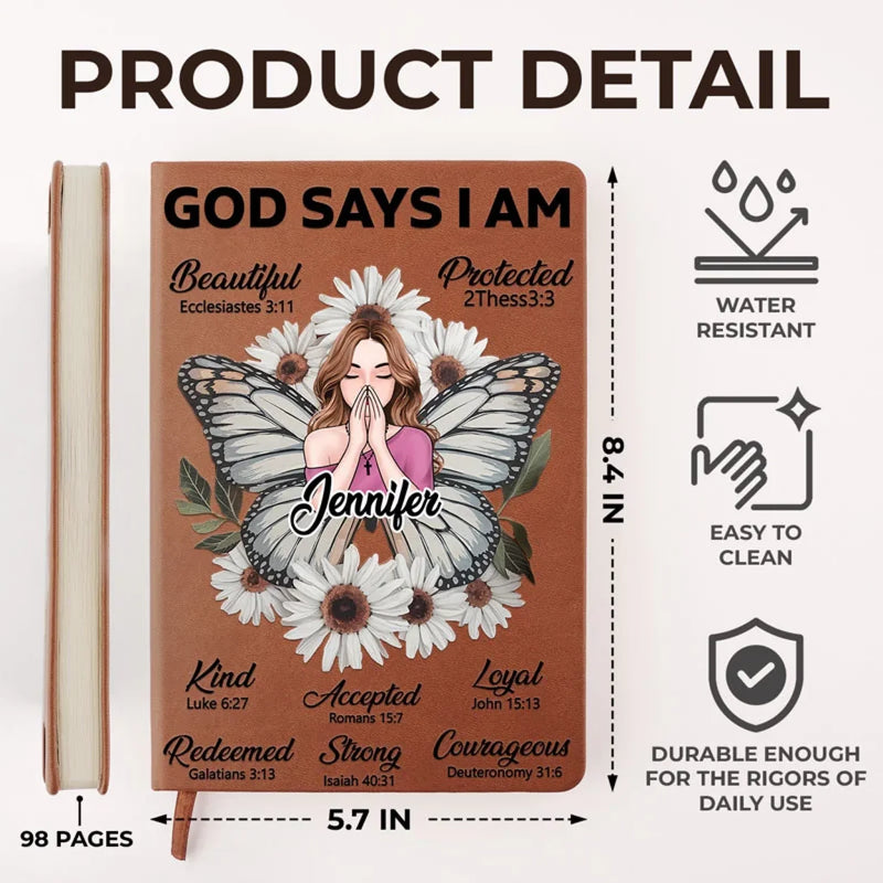 Beautiful In God's Eyes - Family Personalized Custom Leather Journal - Gift For Yourself, Best Friends, Siblings, Family Members