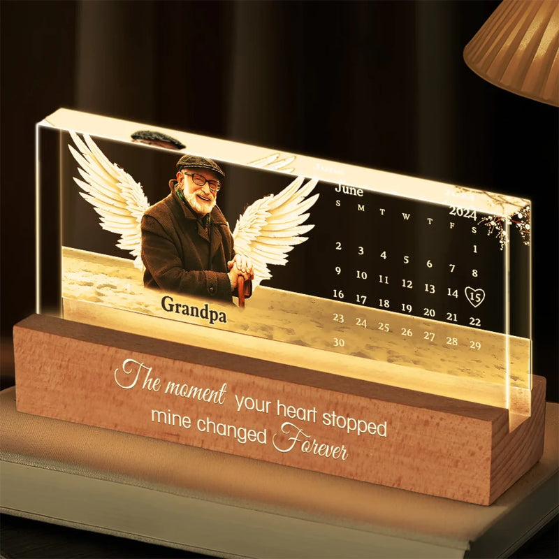 Custom Photo The Heart That Loves Never Forgets - Memorial Personalized Custom Acrylic Block 3D LED Night Light - Sympathy Gift For Family Members