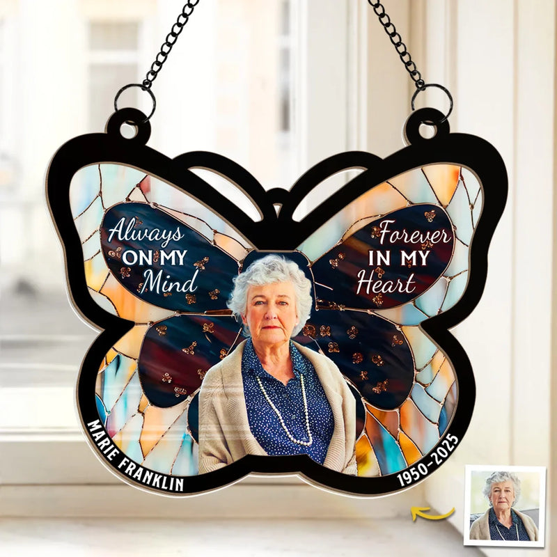 Custom Photo Love Lives On Forever - Memorial Personalized Window Hanging Suncatcher Ornament - Sympathy Gift For Family Members