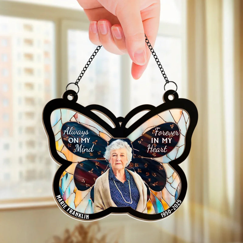 Custom Photo Love Lives On Forever - Memorial Personalized Window Hanging Suncatcher Ornament - Sympathy Gift For Family Members