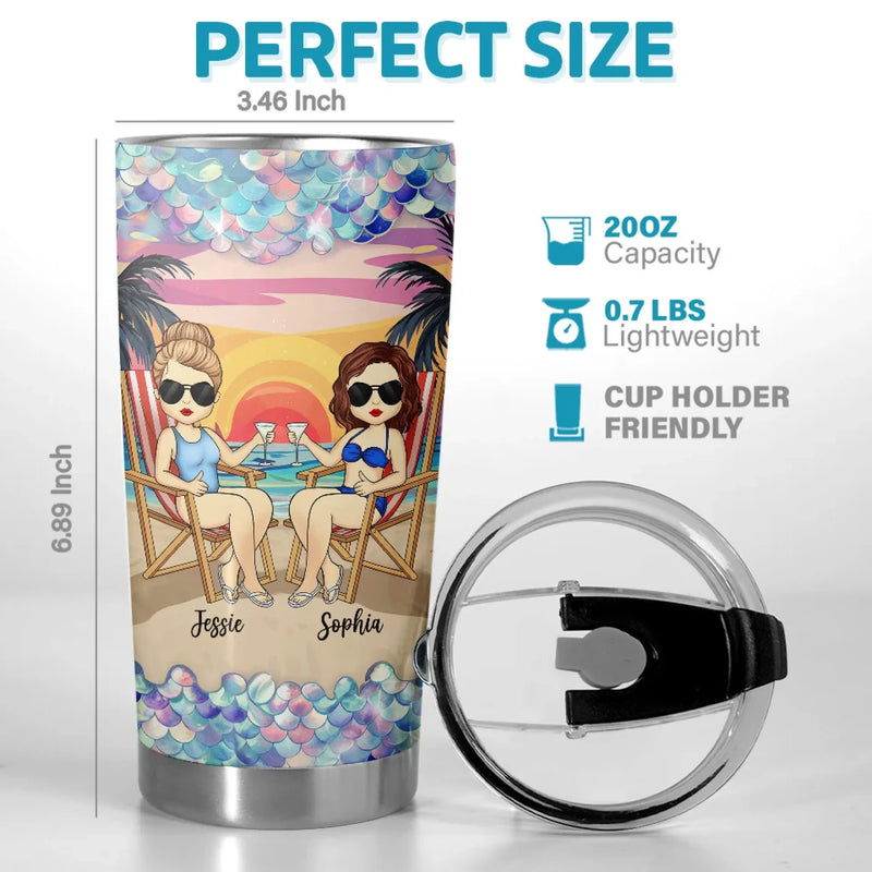 Waves, Wine, And My Partner In Crime - Bestie Personalized Custom Tumbler -  Gift For Best Friends, BFF, Sisters