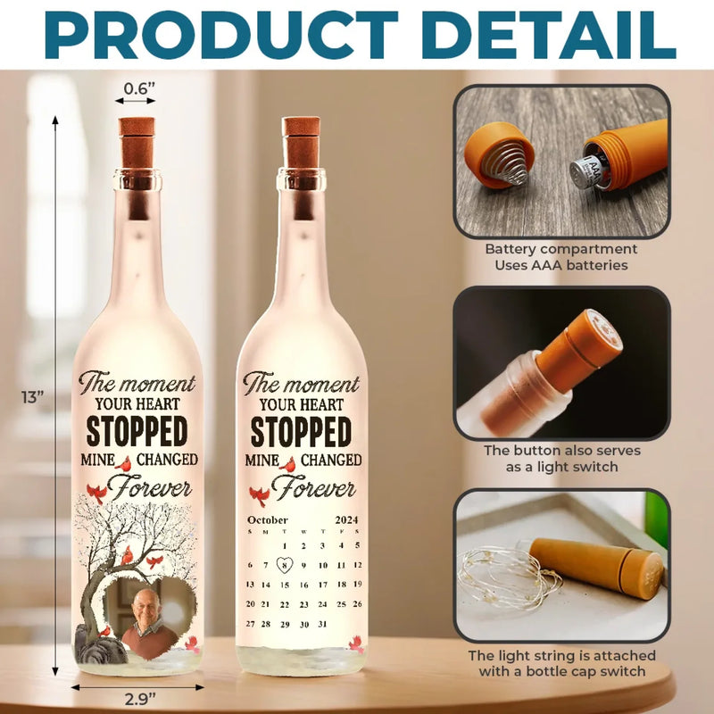 Custom Photo Though You’re Gone, Your Love Remains - Memorial Personalized Custom Bottle Lamp - Sympathy Gift For Family Members