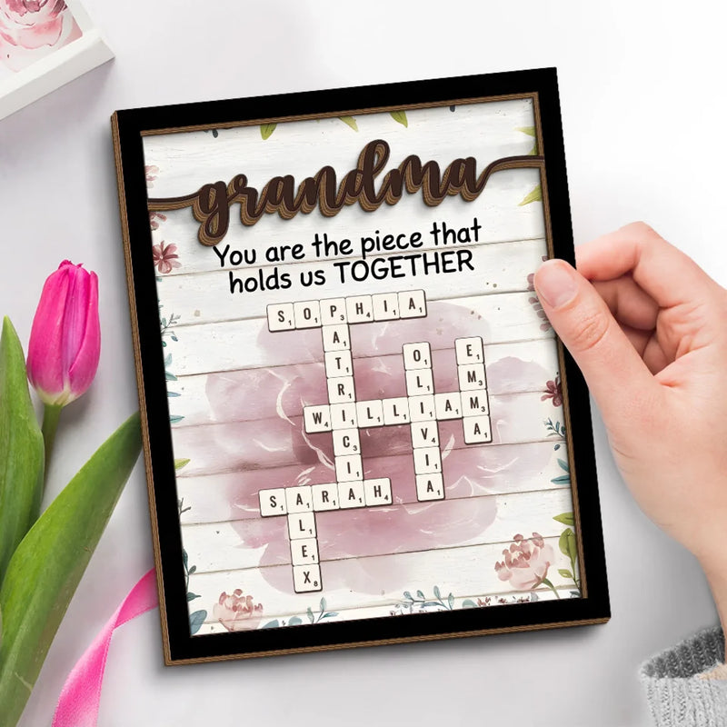 Grandmas Are The Glue That Holds Families Together - Family Personalized Custom 2-Layered Wooden Plaque With Stand - Mother's Day Gift For Mom, Grandma
