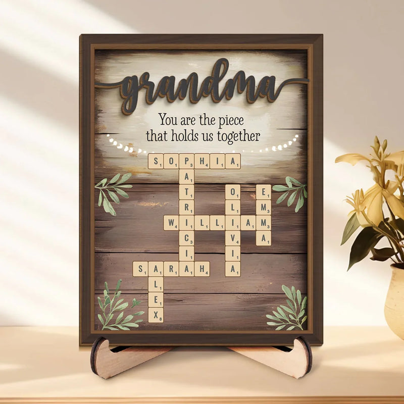 Her Love Is The Thread That Stitches Our Family Together - Family Personalized Custom 2-Layered Wooden Plaque With Stand - Mother's Day Gift For Mom, Grandma