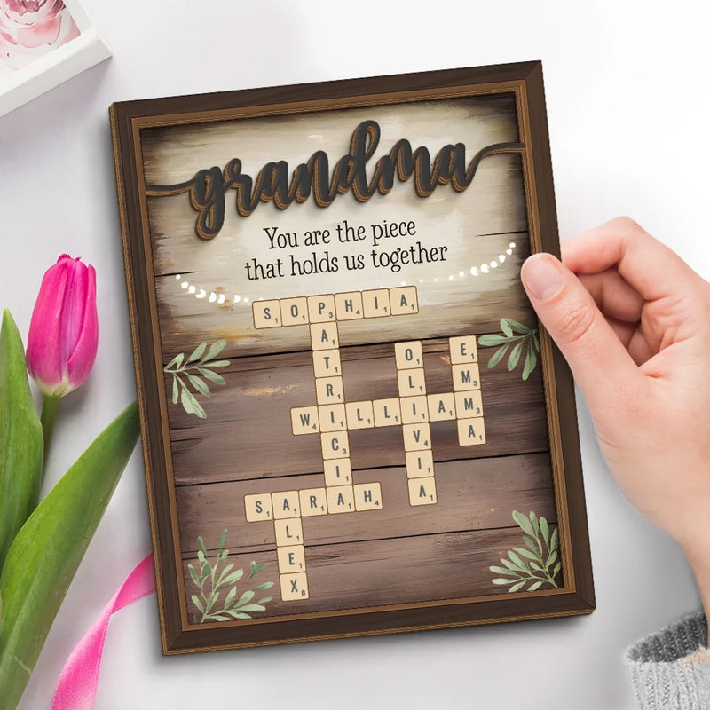 Her Love Is The Thread That Stitches Our Family Together - Family Personalized Custom 2-Layered Wooden Plaque With Stand - Mother's Day Gift For Mom, Grandma