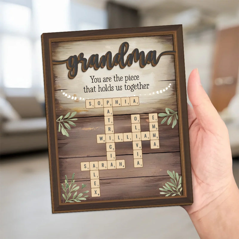 Her Love Is The Thread That Stitches Our Family Together - Family Personalized Custom 2-Layered Wooden Plaque With Stand - Mother's Day Gift For Mom, Grandma