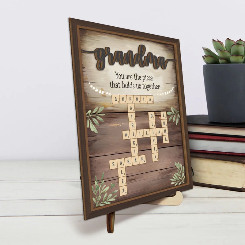 Her Love Is The Thread That Stitches Our Family Together - Family Personalized Custom 2-Layered Wooden Plaque With Stand - Mother's Day Gift For Mom, Grandma