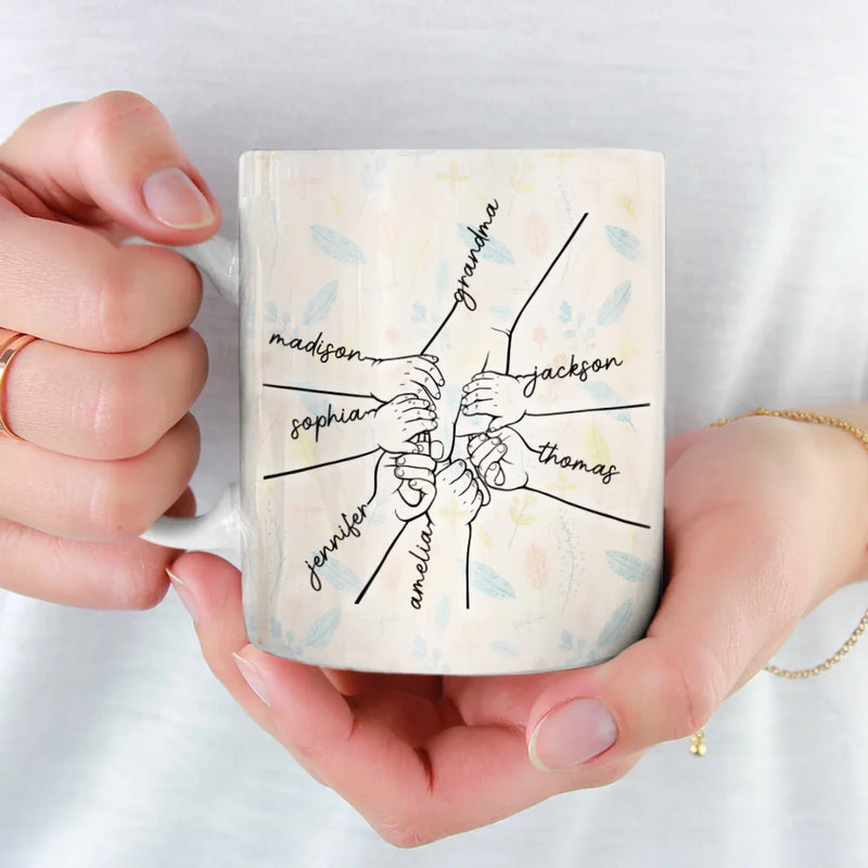 Love Is In The Grip Of Our Hands - Family Personalized Custom Mug - Gift For Mom, Grandma