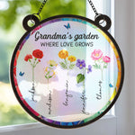 A Grandmother’s Heart Is A Garden Of Love - Family Personalized Window Hanging Suncatcher - Gift For Grandma