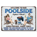 Splash, Sip, And Stay A While - Couple Personalized Custom Home Decor Metal Sign - House Warming Gift For Yourself, Husband Wife, Best Friends, Family Members