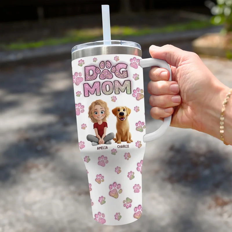 Purrs And Wags, My Daily Joy - Dog & Cat Personalized Custom 3D Inflated Effect Printed 40 Oz Stainless Steel Tumbler With Handle - Gift For Pet Owners, Pet Lovers