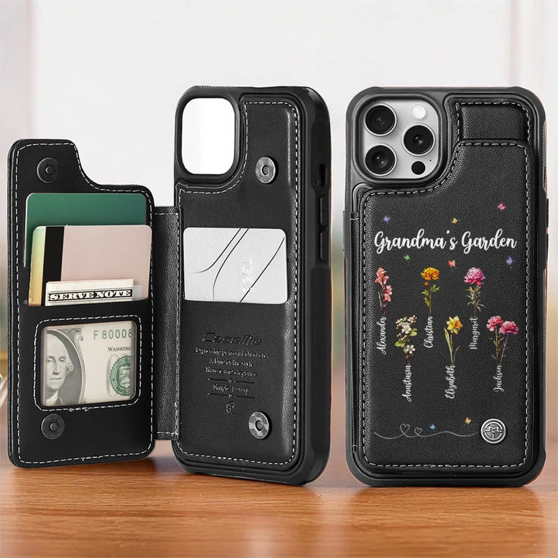 Grandmothers Plant Seeds Of Love That Bloom For Generations - Family Personalized Custom Leather Flip Wallet Phone Case - Mother's Day Gift For Mom, Grandma