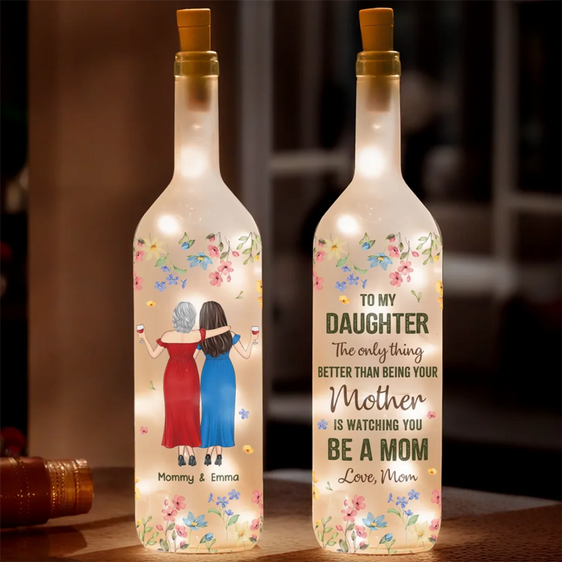 A Sweet Reminder Of The Love Between Mom And Daughter - Family Personalized Custom Bottle Lamp - Gift For Mom, Daughter