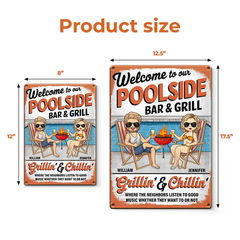 Welcome To Our Poolside - Couple Personalized Custom Home Decor Metal Sign - Gift For Yourself, Husband Wife, Best Friends, Family Members