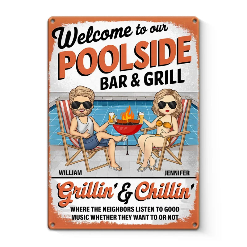Welcome To Our Poolside - Couple Personalized Custom Home Decor Metal Sign - Gift For Yourself, Husband Wife, Best Friends, Family Members