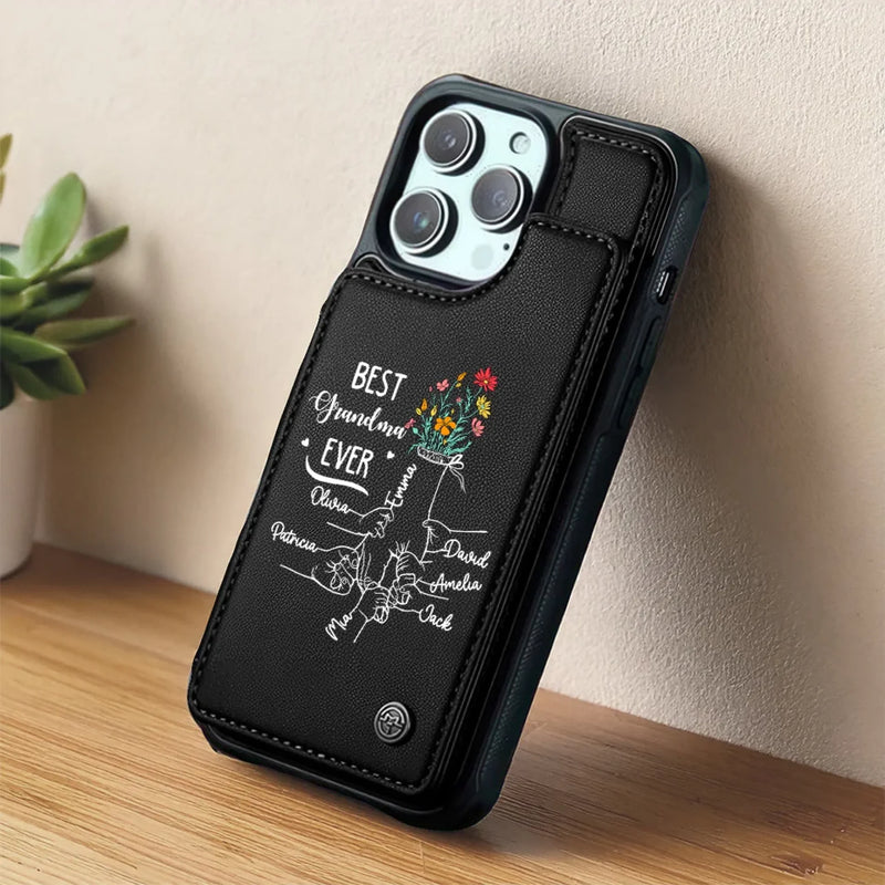 Like A Flower, Her Love Never Fades - Family Personalized Custom Leather Flip Wallet Phone Case - Mother's Day Gift For Mom, Grandma