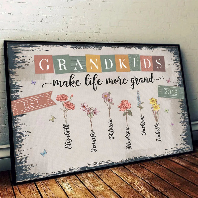 Grandkids Make The World Brighter - Family Personalized Custom Horizontal Poster - Gift For Mom, Grandma