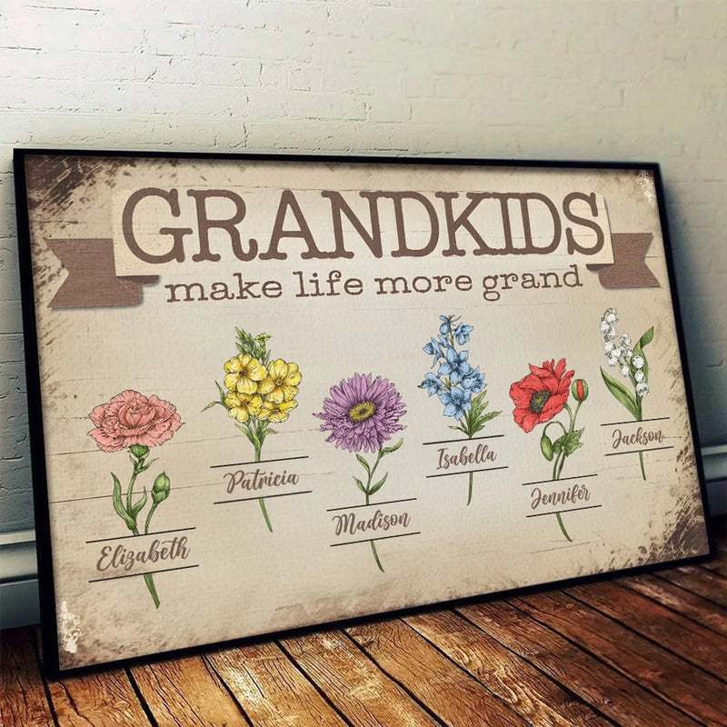 Made Grand By My Grandkids - Family Personalized Custom Horizontal Poster - Gift For Mom, Grandma