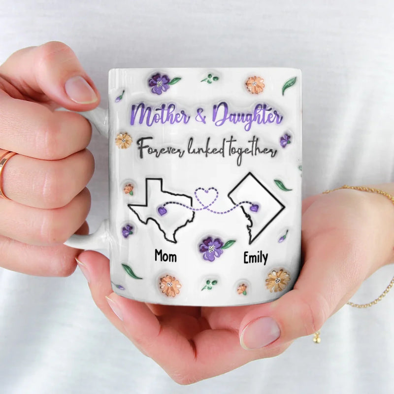 Forever Linked, Heart To Heart - Family Personalized Custom 3D Inflated Effect Printed Mug - Gift For Mom, Daughter