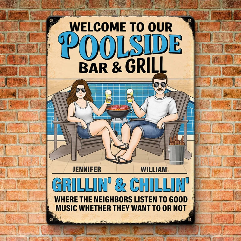 Sizzling Love, Just Like The Grill - Couple Personalized Custom Home Decor Metal Sign - Gift For Yourself, Husband Wife, Best Friends, Family Members