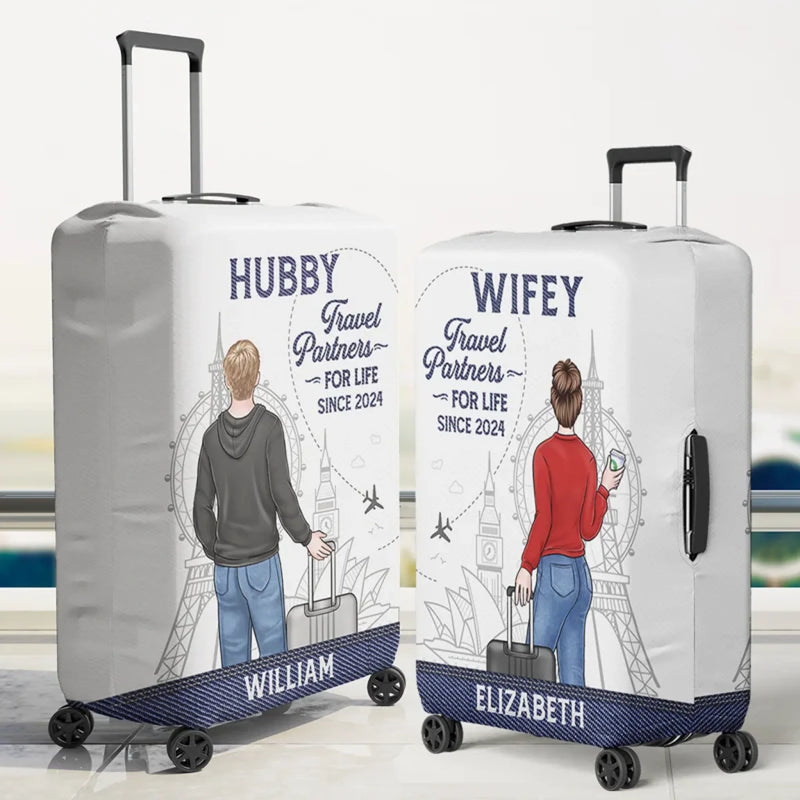 Travel Far, Love Deep - Travel Personalized Custom Luggage Cover - Summer Vacation Gift For Adventure Travel Lovers, Husband Wife, Anniversary