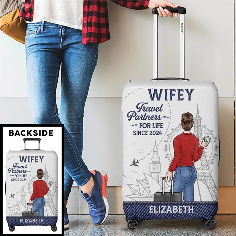Travel Far, Love Deep - Travel Personalized Custom Luggage Cover - Summer Vacation Gift For Adventure Travel Lovers, Husband Wife, Anniversary