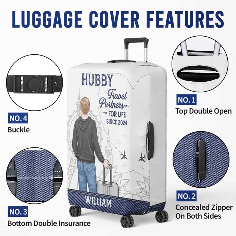 Travel Far, Love Deep - Travel Personalized Custom Luggage Cover - Summer Vacation Gift For Adventure Travel Lovers, Husband Wife, Anniversary