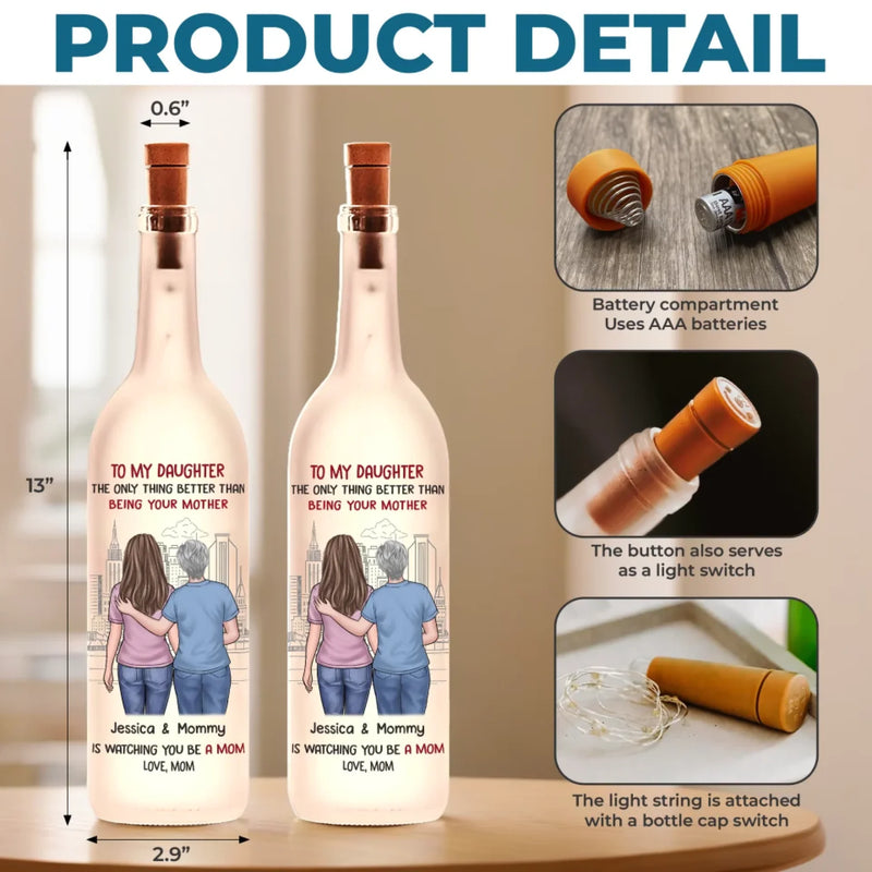 Behind Every Strong Daughter Is A Truly Amazing Mom - Family Personalized Custom Bottle Lamp - Gift For Mom, Daughter