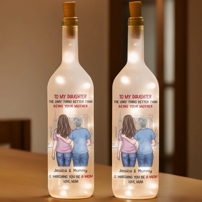 Behind Every Strong Daughter Is A Truly Amazing Mom - Family Personalized Custom Bottle Lamp - Gift For Mom, Daughter